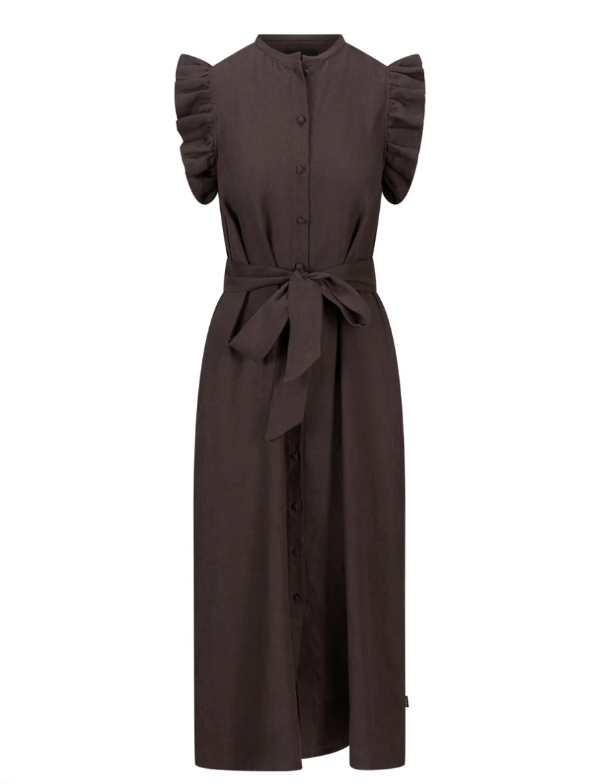 Pam Linen Dress Dark Brown