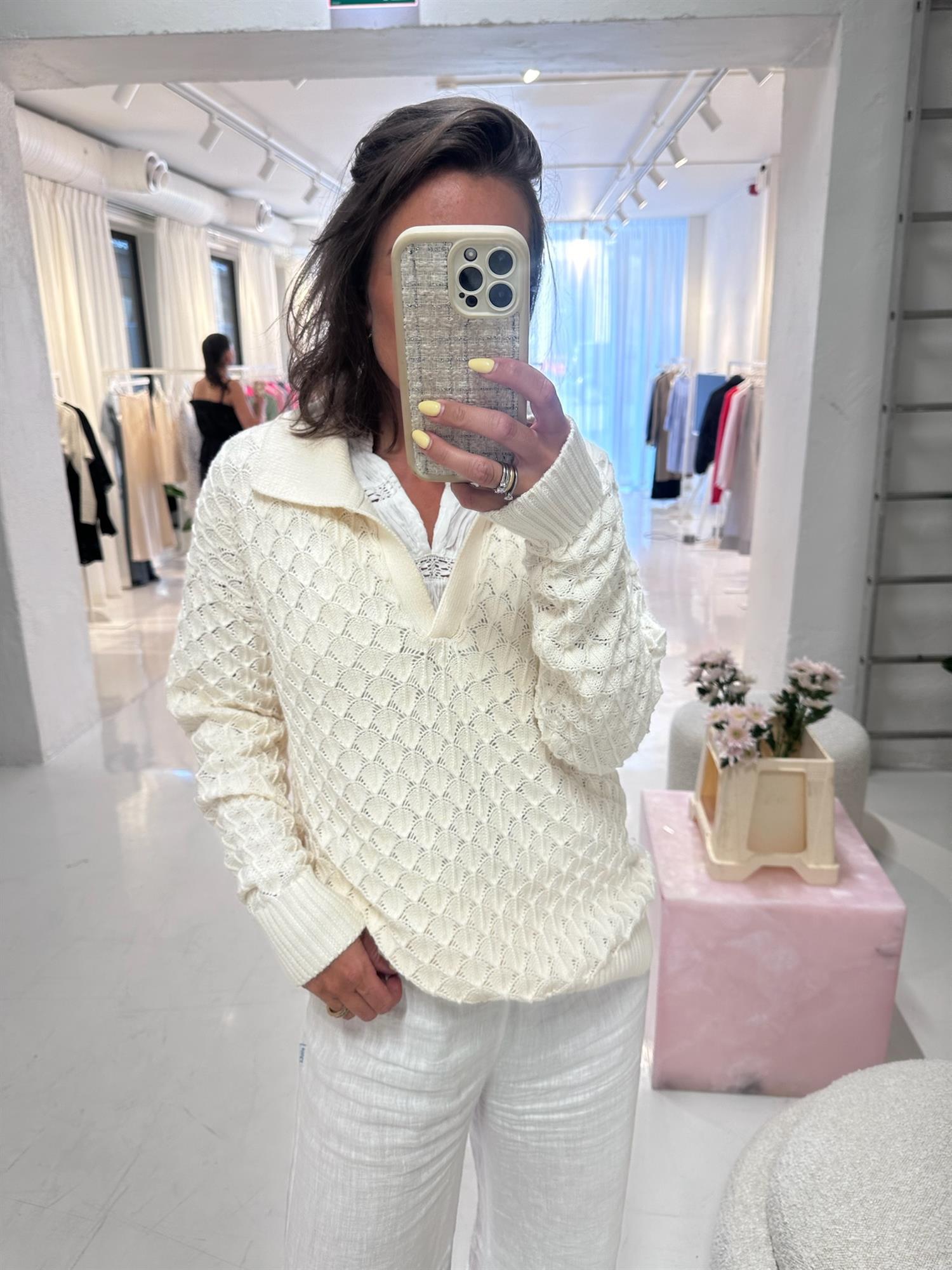 Pearl Polo Sweater Winter White