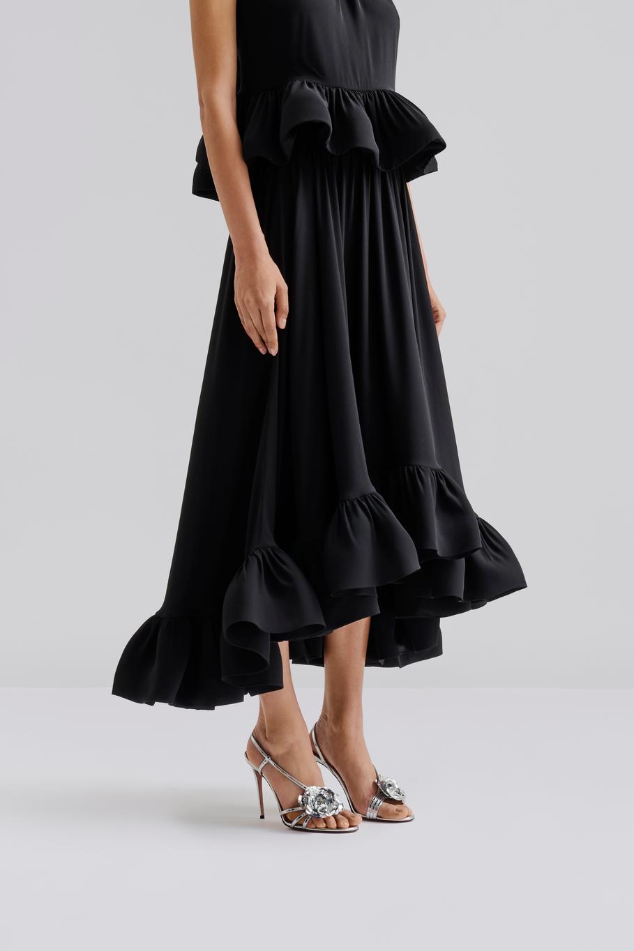 Adriana Frilled Hem Midi Skirt Black