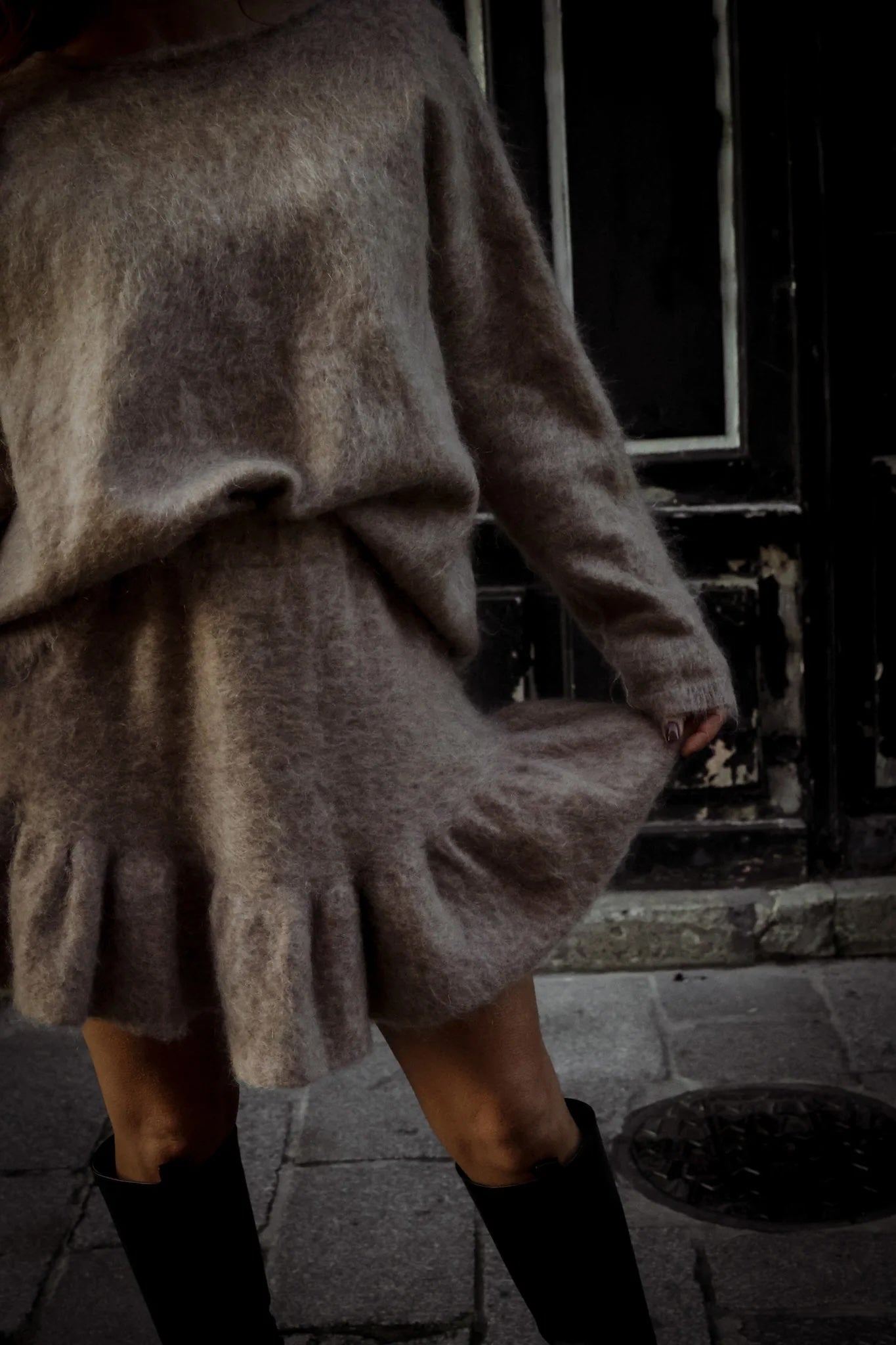 Knit Frill Skirt Beige Melange