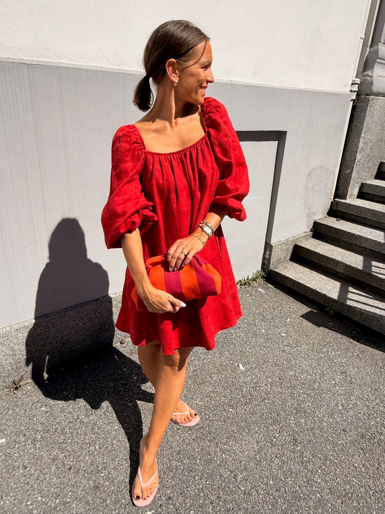 Alma Linen Dress Red