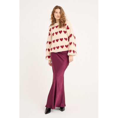 Heart Knit Pullover Offwhite/Bordeaux