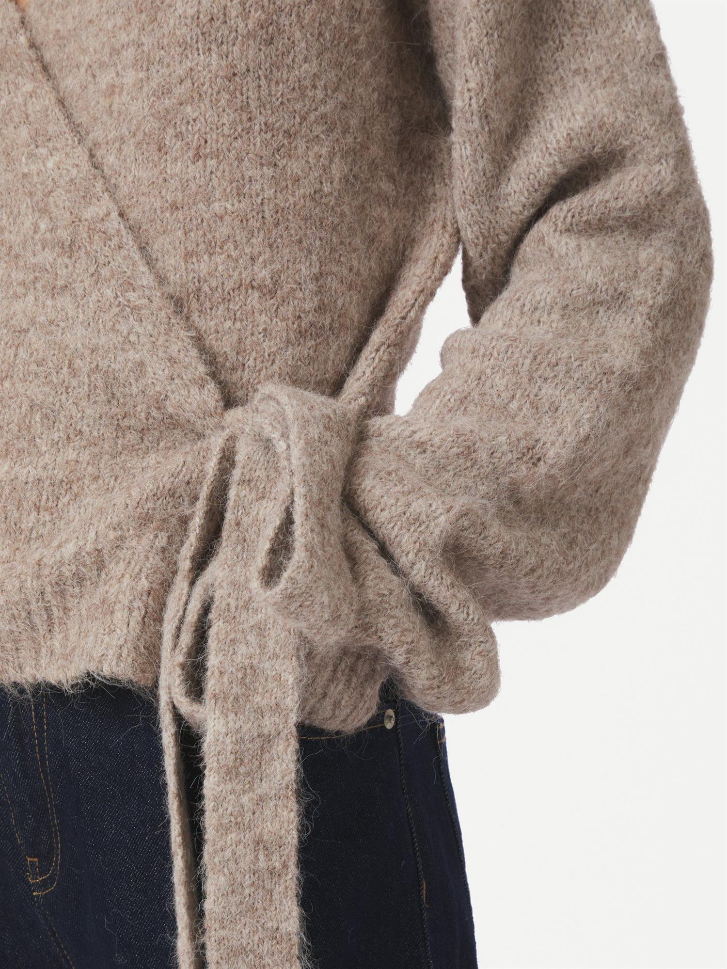 Ronia Fluffy Wrap Knit Cardigan Beige Melange