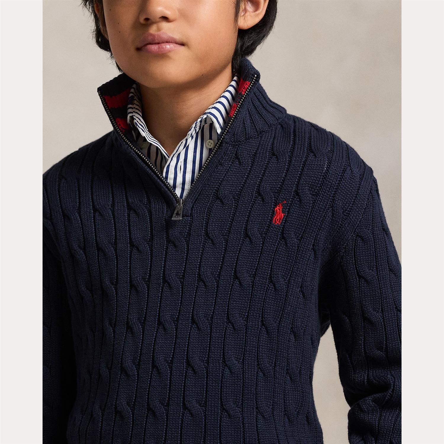 Cable-Knit Cotton Quarter-Zip Sweater Navy