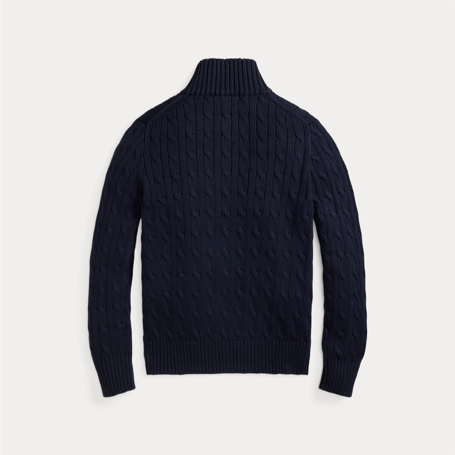 Cable-Knit Cotton Quarter-Zip Sweater Navy