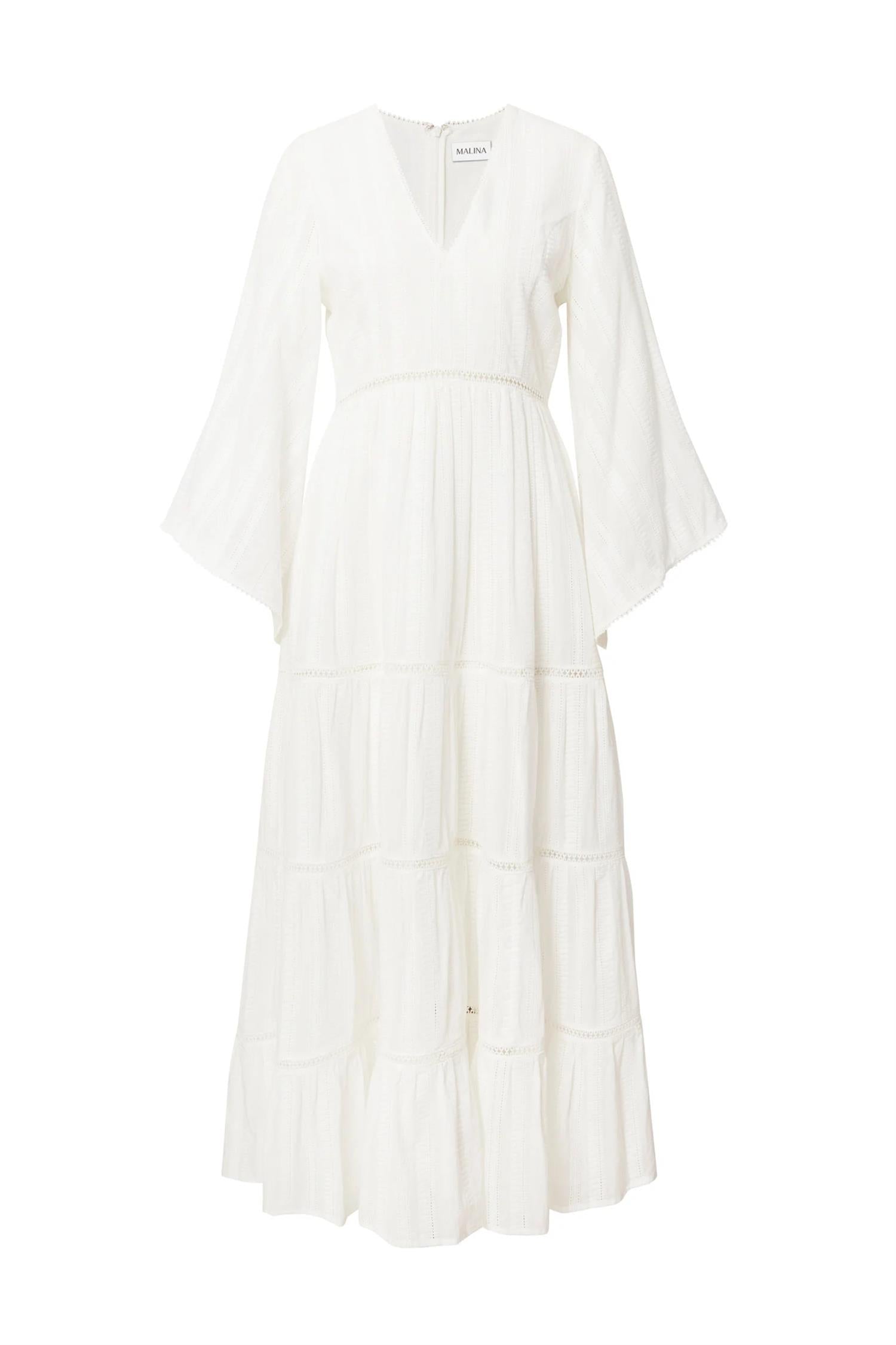 Vanessa Wide Sleeve Embroidered Cotton Maxi Dress White