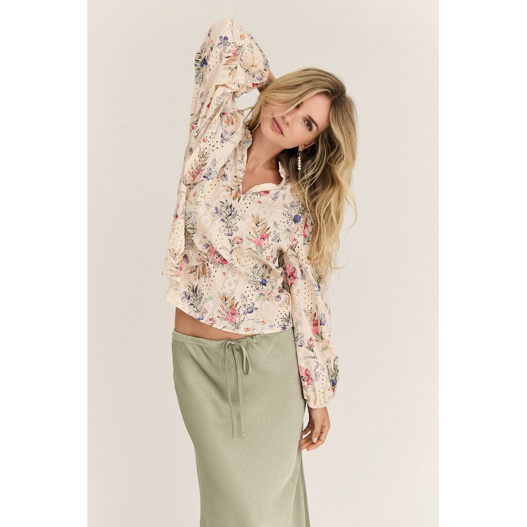 Grete Blouse Sand/Dusty Green