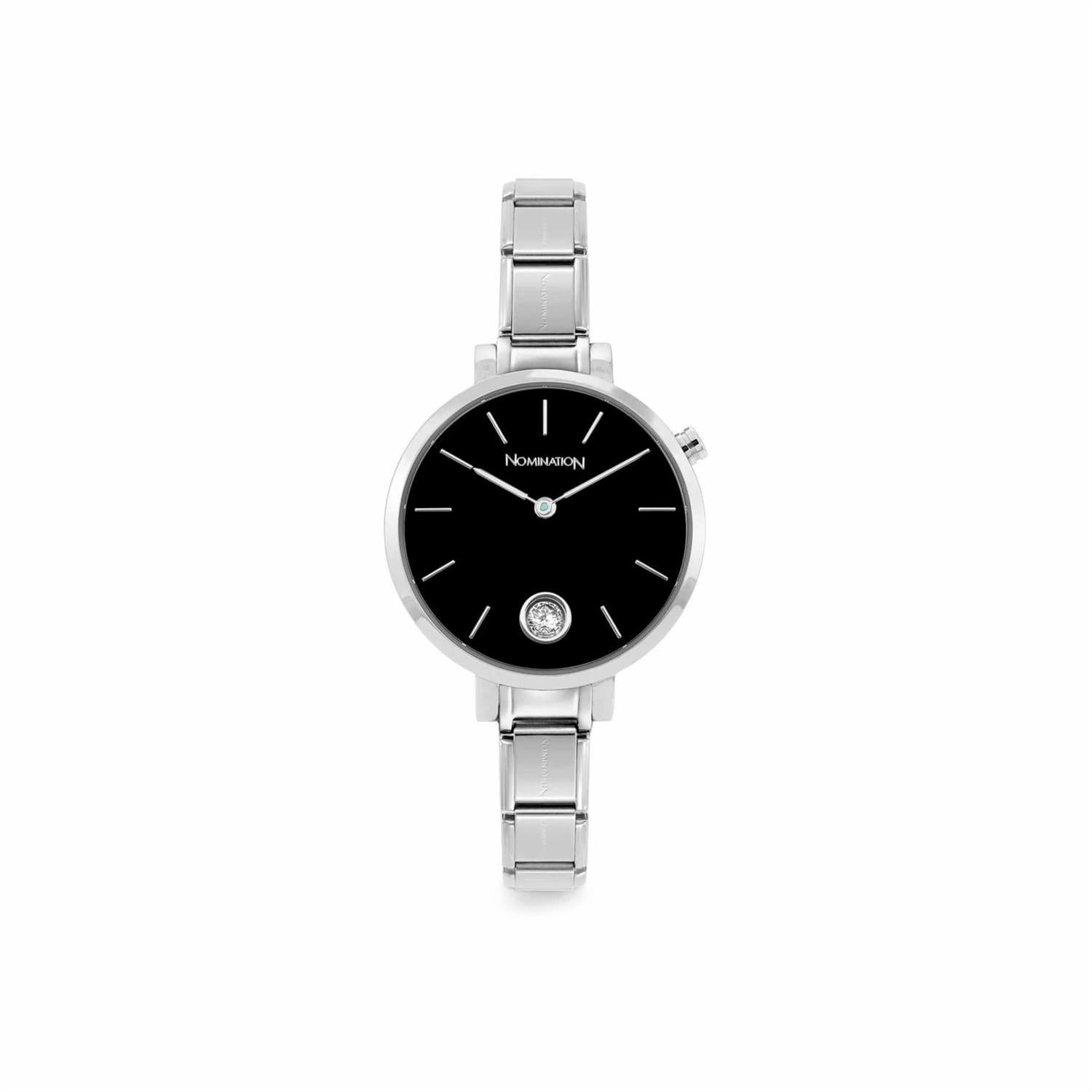 Paris Watch Steel band Round With Zircon Black
