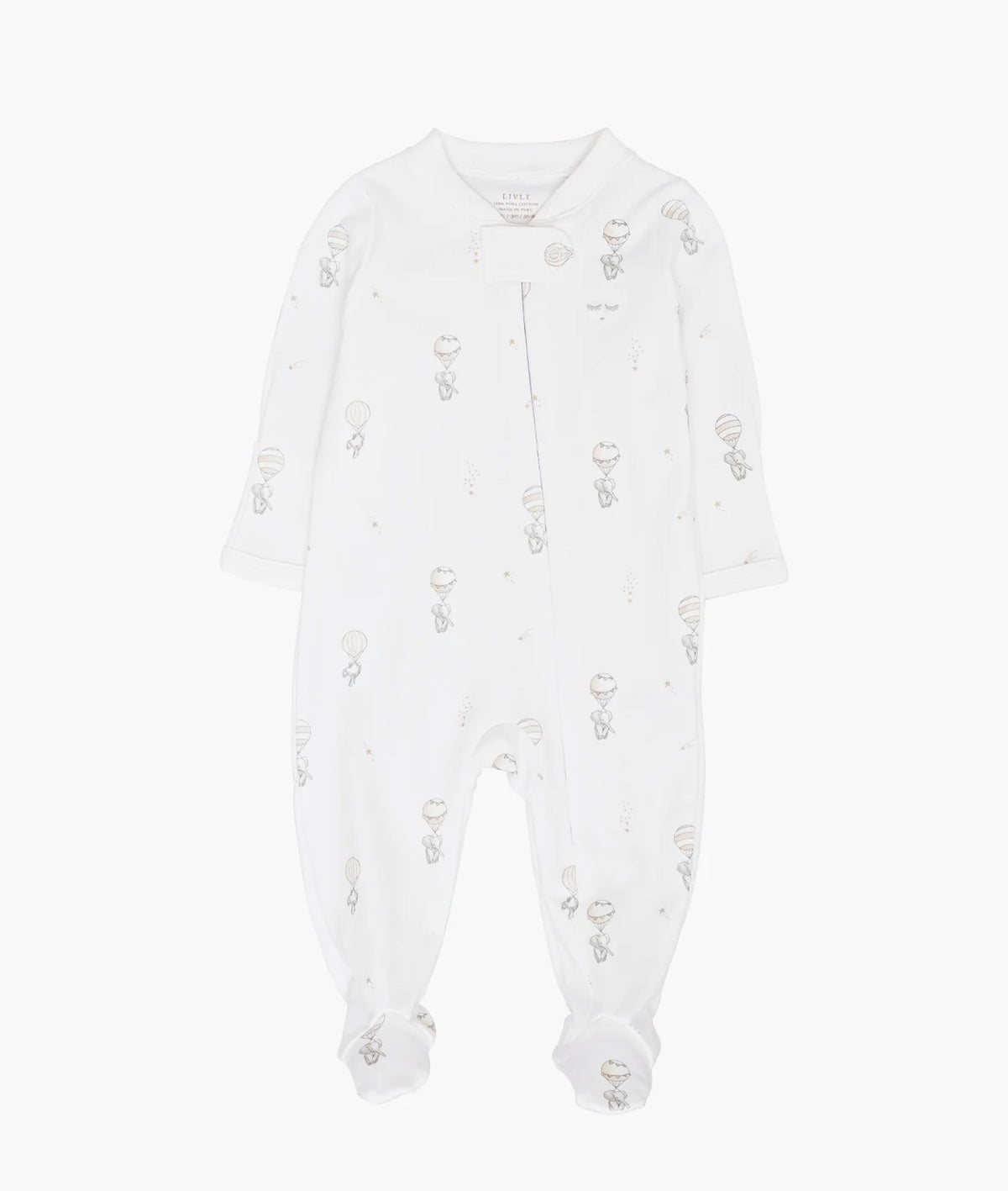 Flying Elephants Zipper Footie White