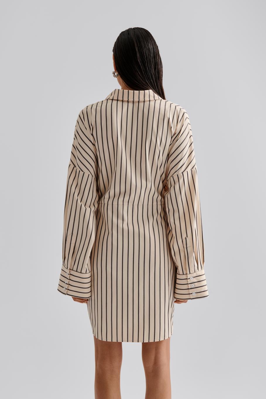 Althea Tie Up Shirt Dress Black Stripe