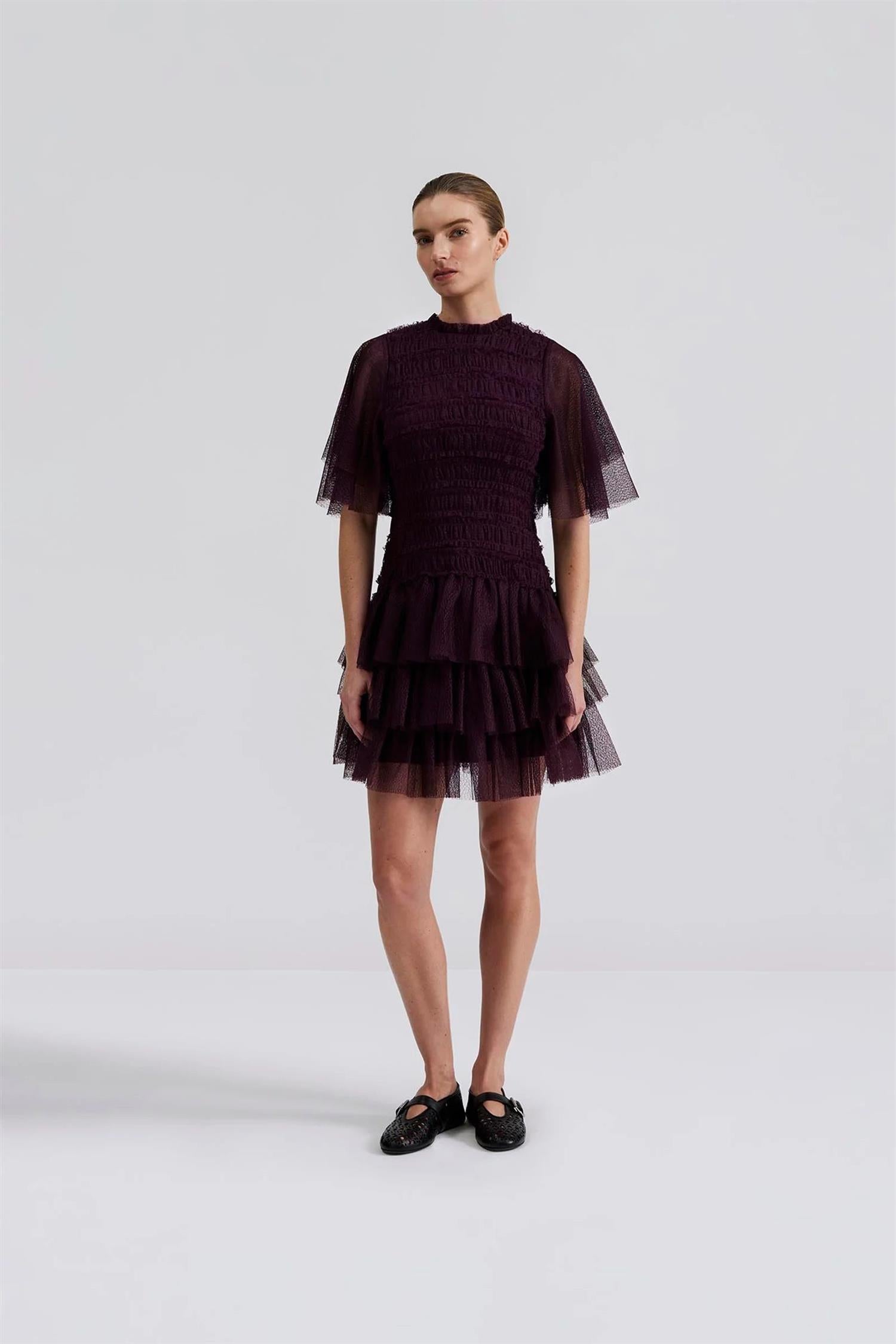 Minnie Short Sleeve Lace Mini Dress Plum