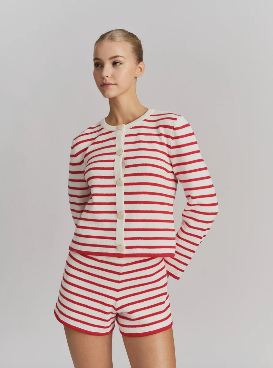 Lisa Cotton Cardigan White Red