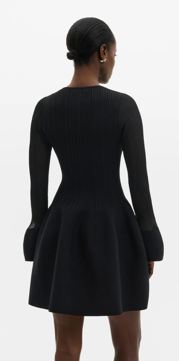 Elona Voluminous Skirt Knitted Mini Dress Black