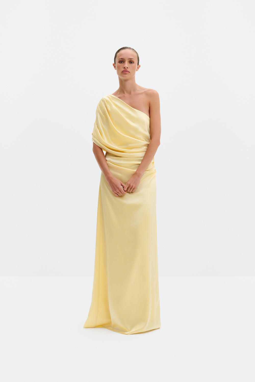 Cassia Draped Fitted Maxi Dress Light Yellow
