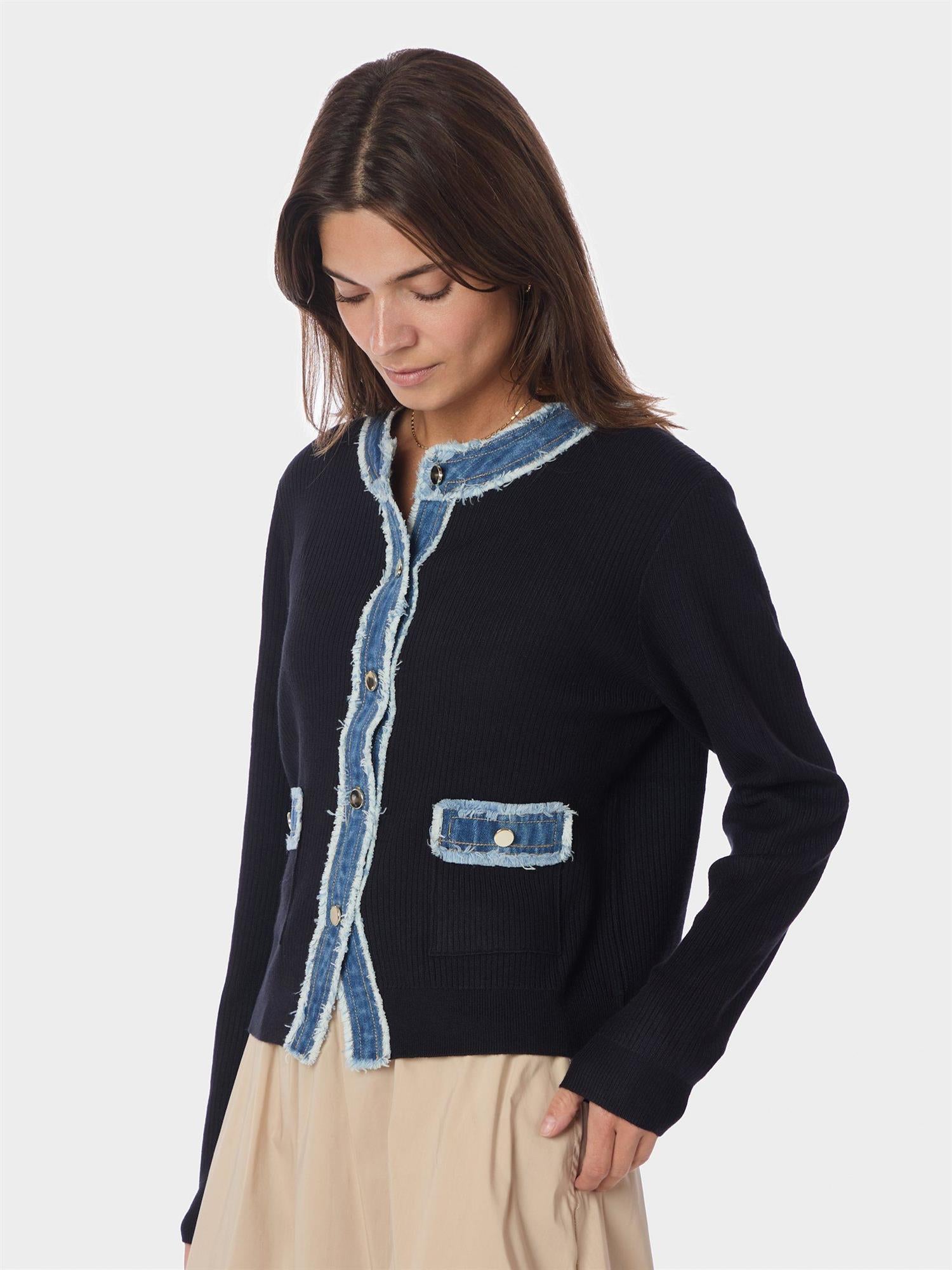 Zelma Knit Denim Cardigan Navy