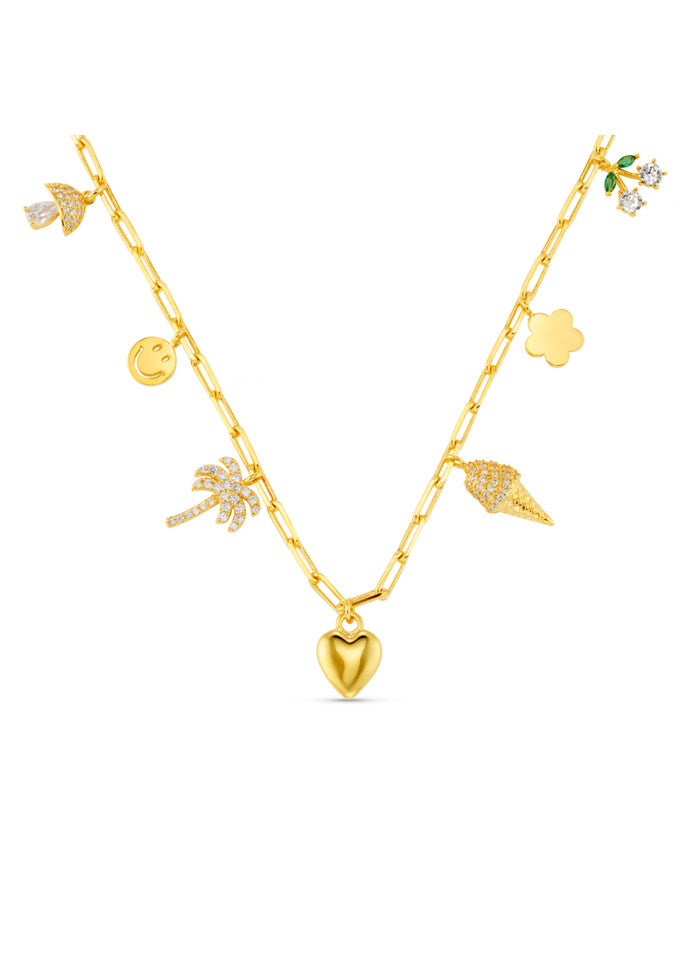 Mixed Eclectic Pave Charm Necklace Gold