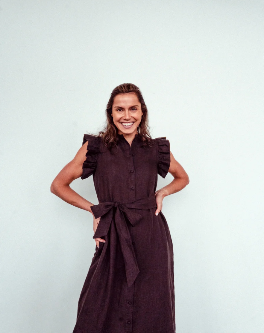 Pam Linen Dress Dark Brown