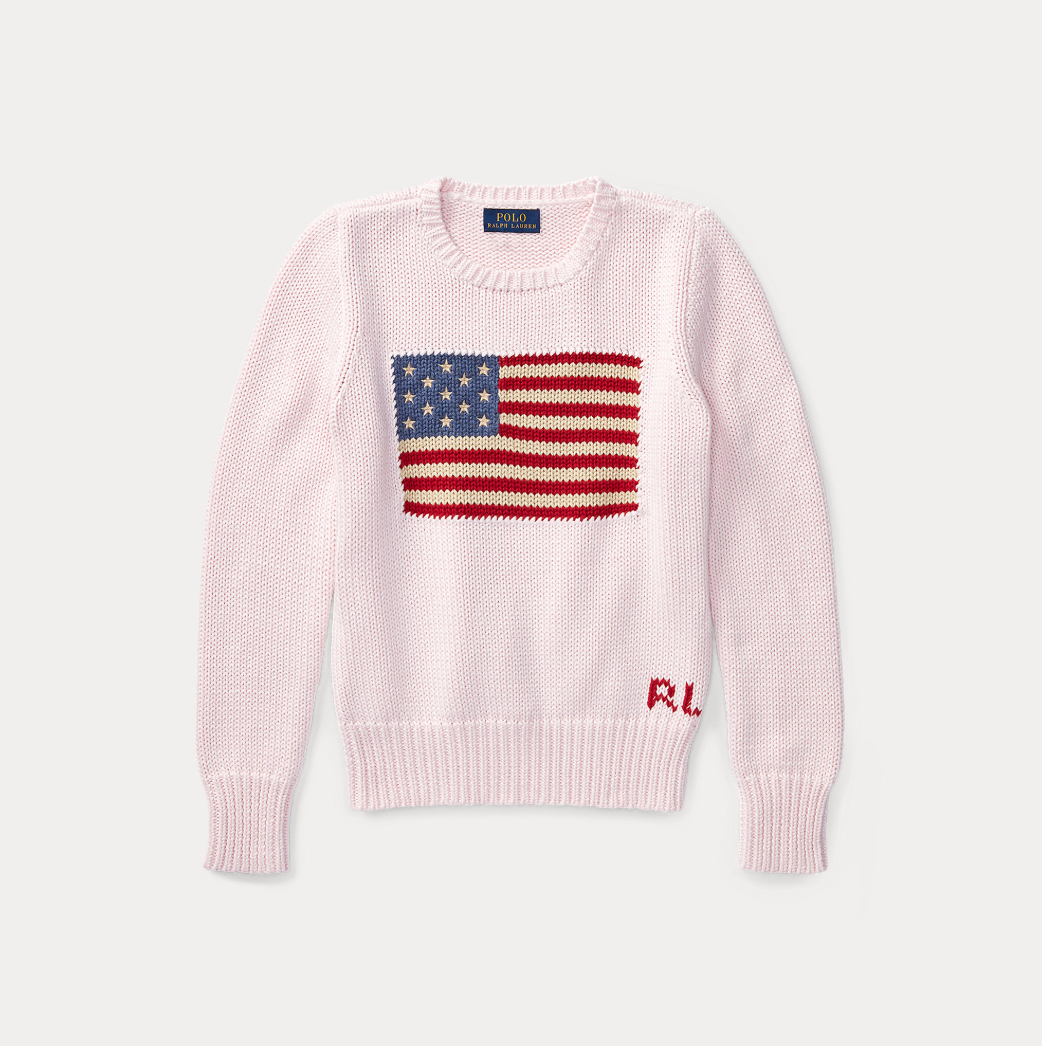 Flag Cotton Crewneck Sweater Acacia Pink