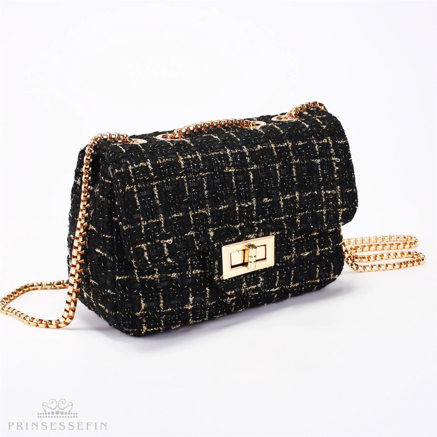 Alexandra Tweed Handbag Black/Gold - Medium