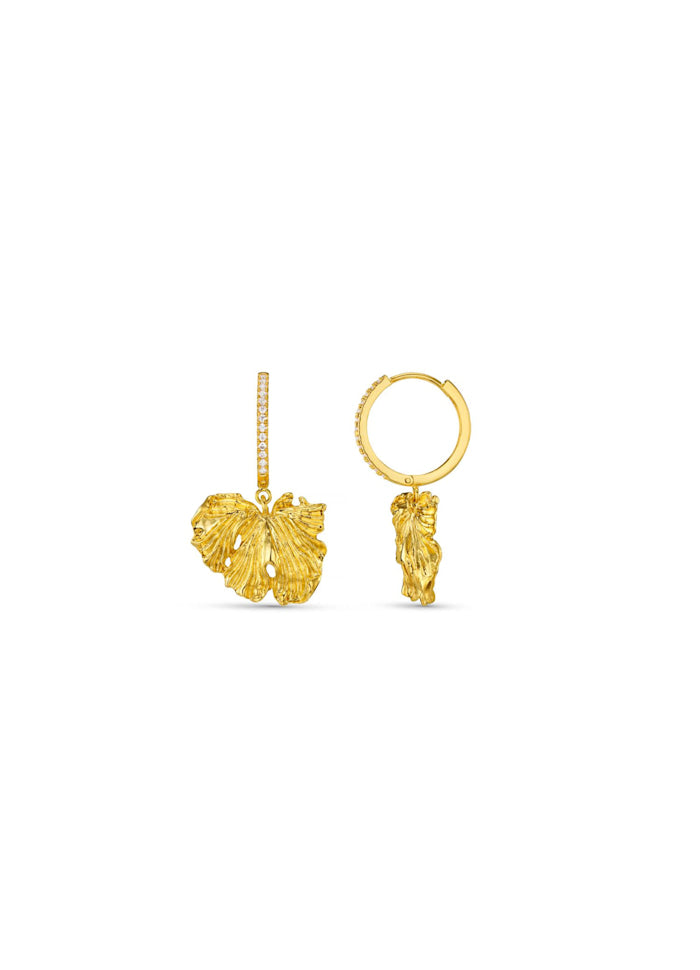Molten Leaf Charm Pave Hoop Earrings