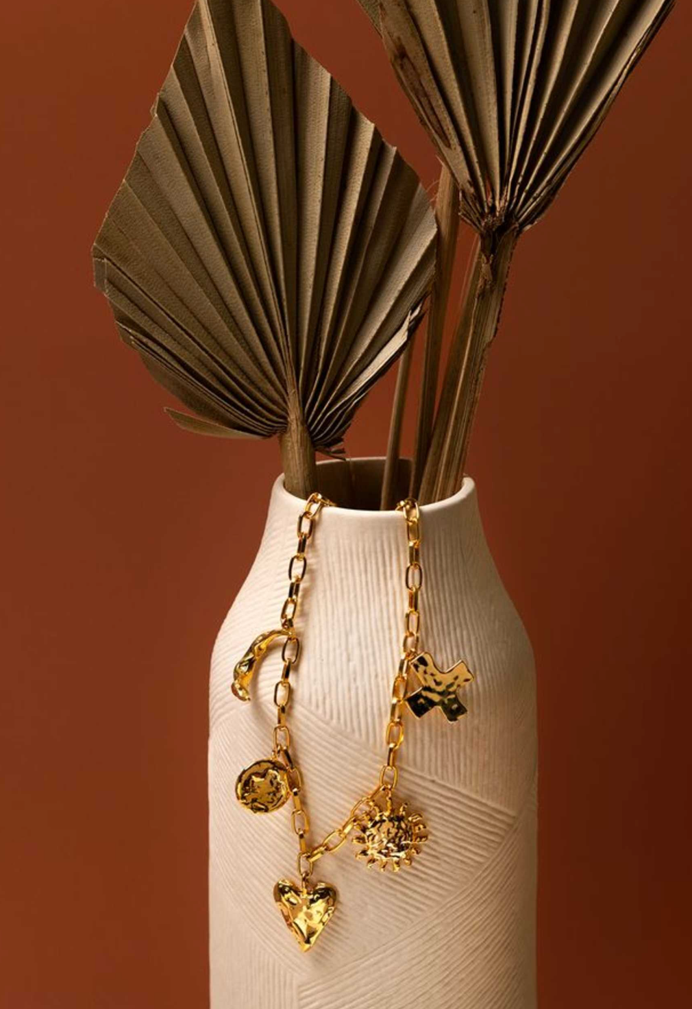 Statement Molten Charm Necklace Gold