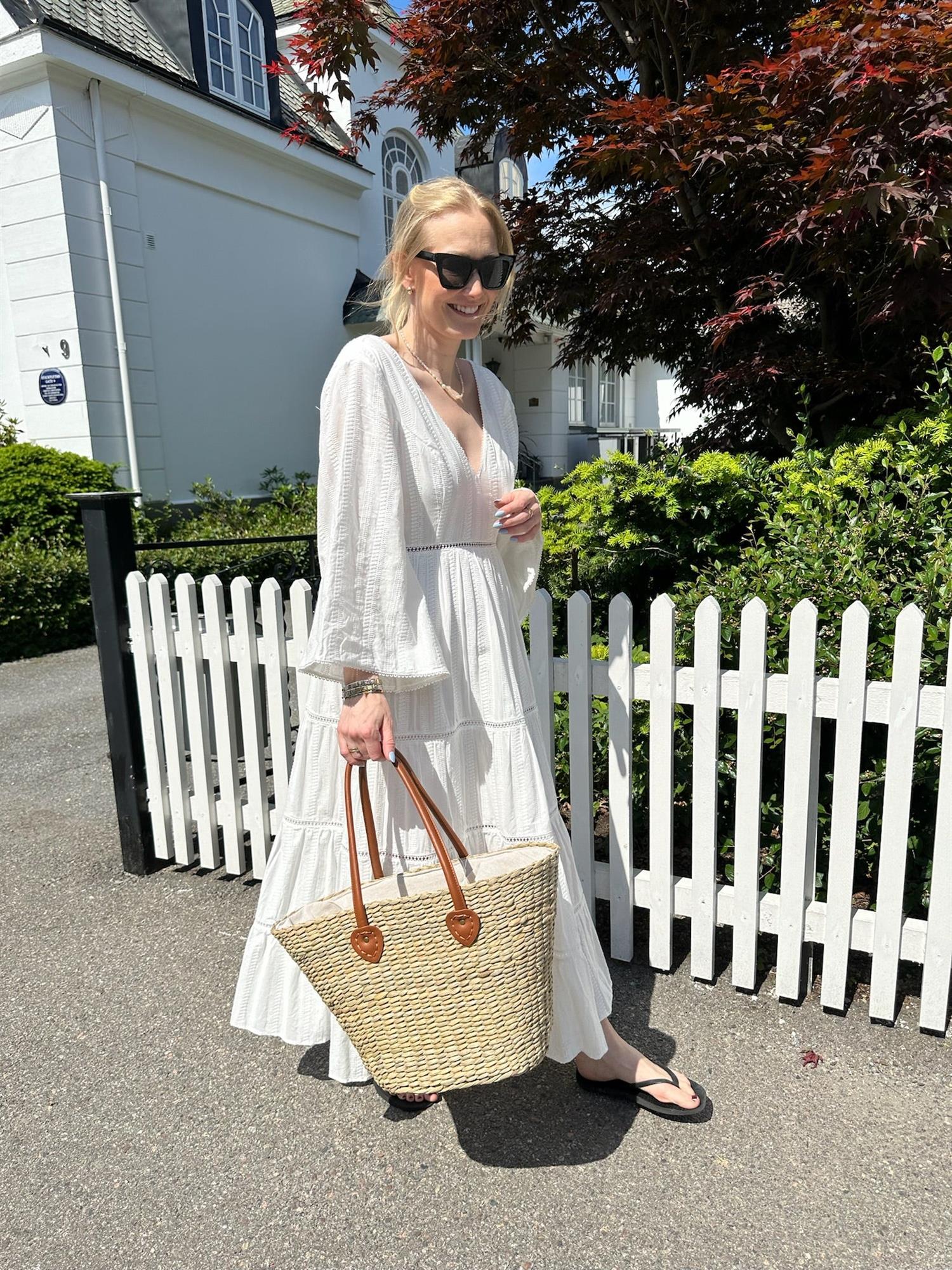 Vanessa Wide Sleeve Embroidered Cotton Maxi Dress White