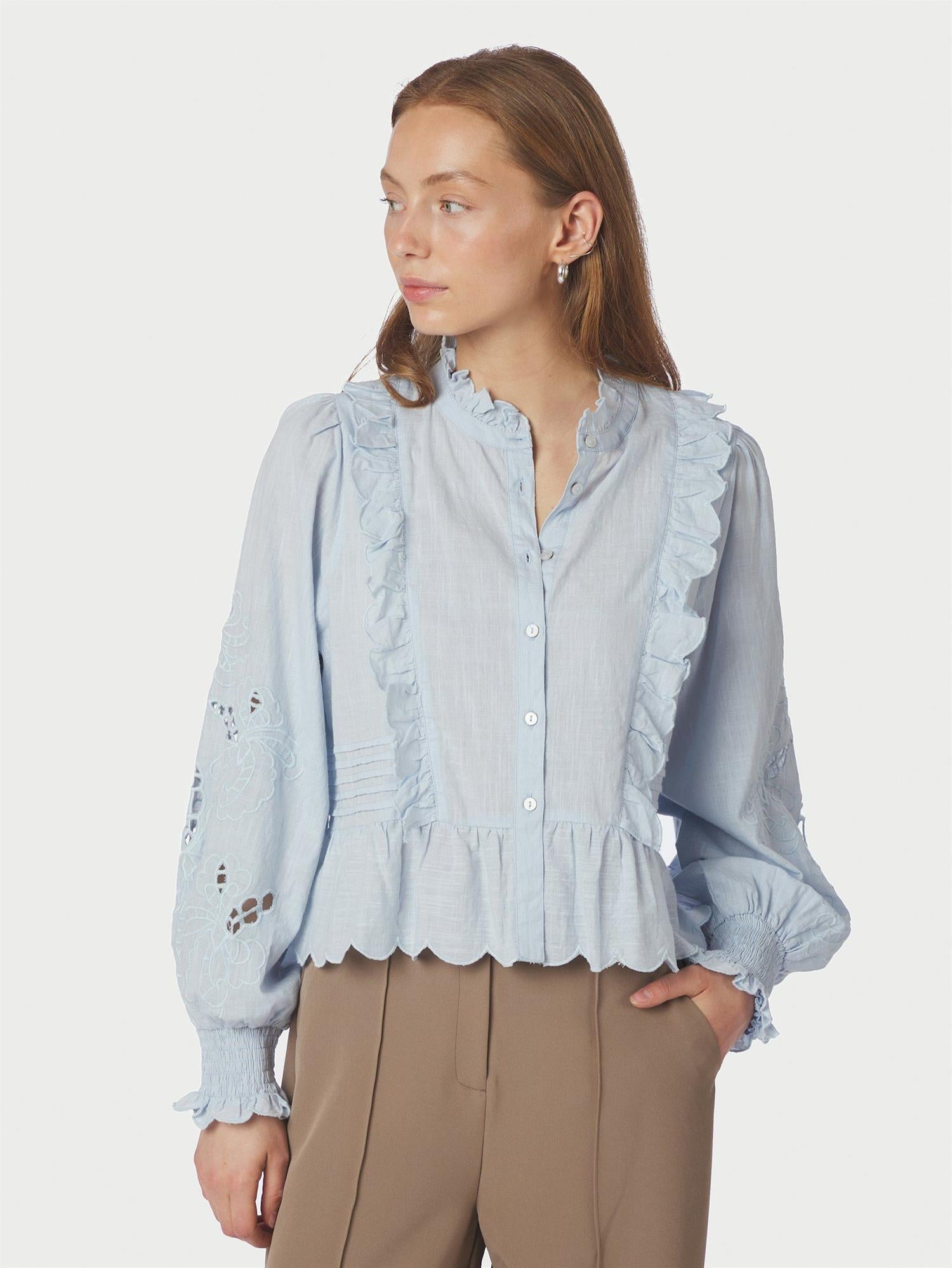 Petrine Embroidery Blouse Light Blue