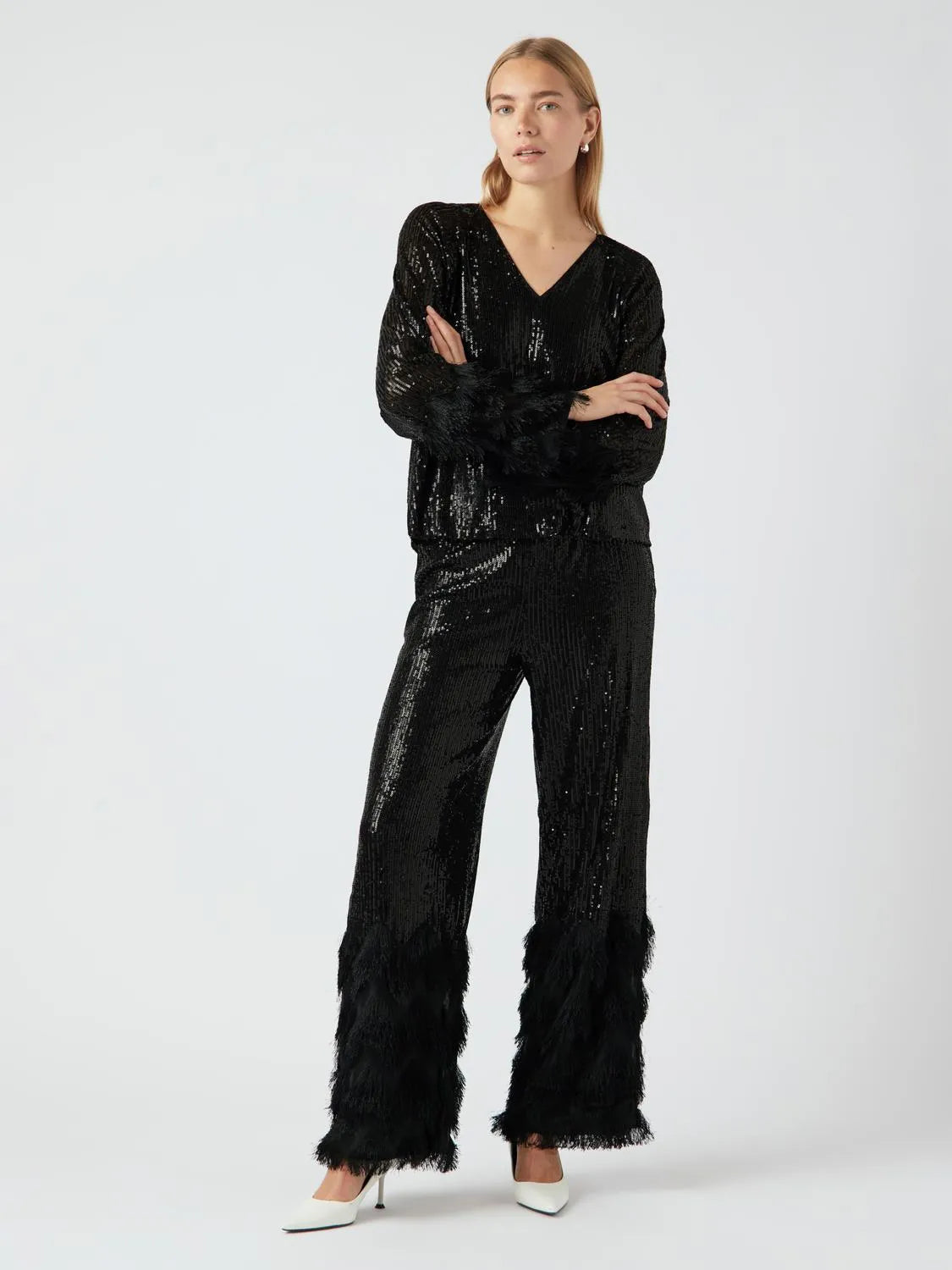 YASFLOW Sequin Wide Pants Black