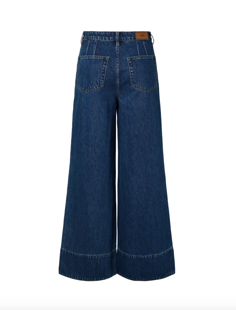 YASBEA High Hem HW Wide Jeans Medium Blue Denim
