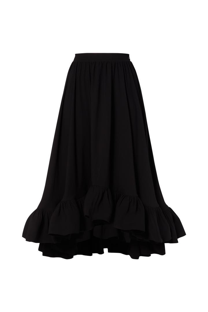 Adriana Frilled Hem Midi Skirt Black