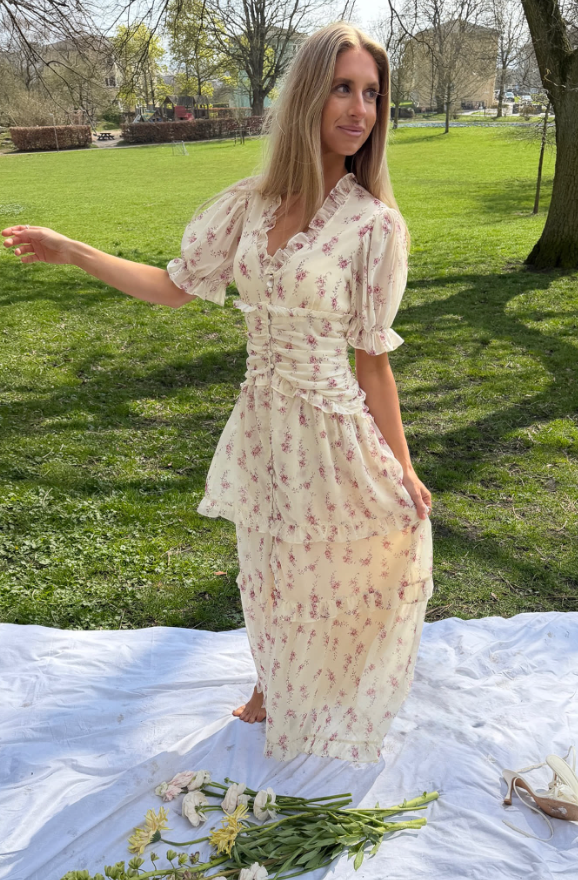 Ariel Long Dress Off White Vintage Rose