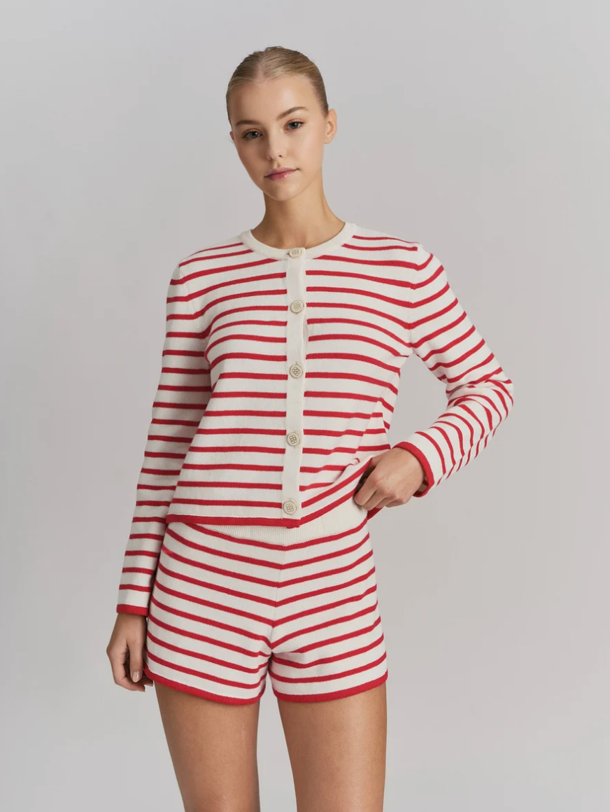 Lisa Cotton Cardigan White Red
