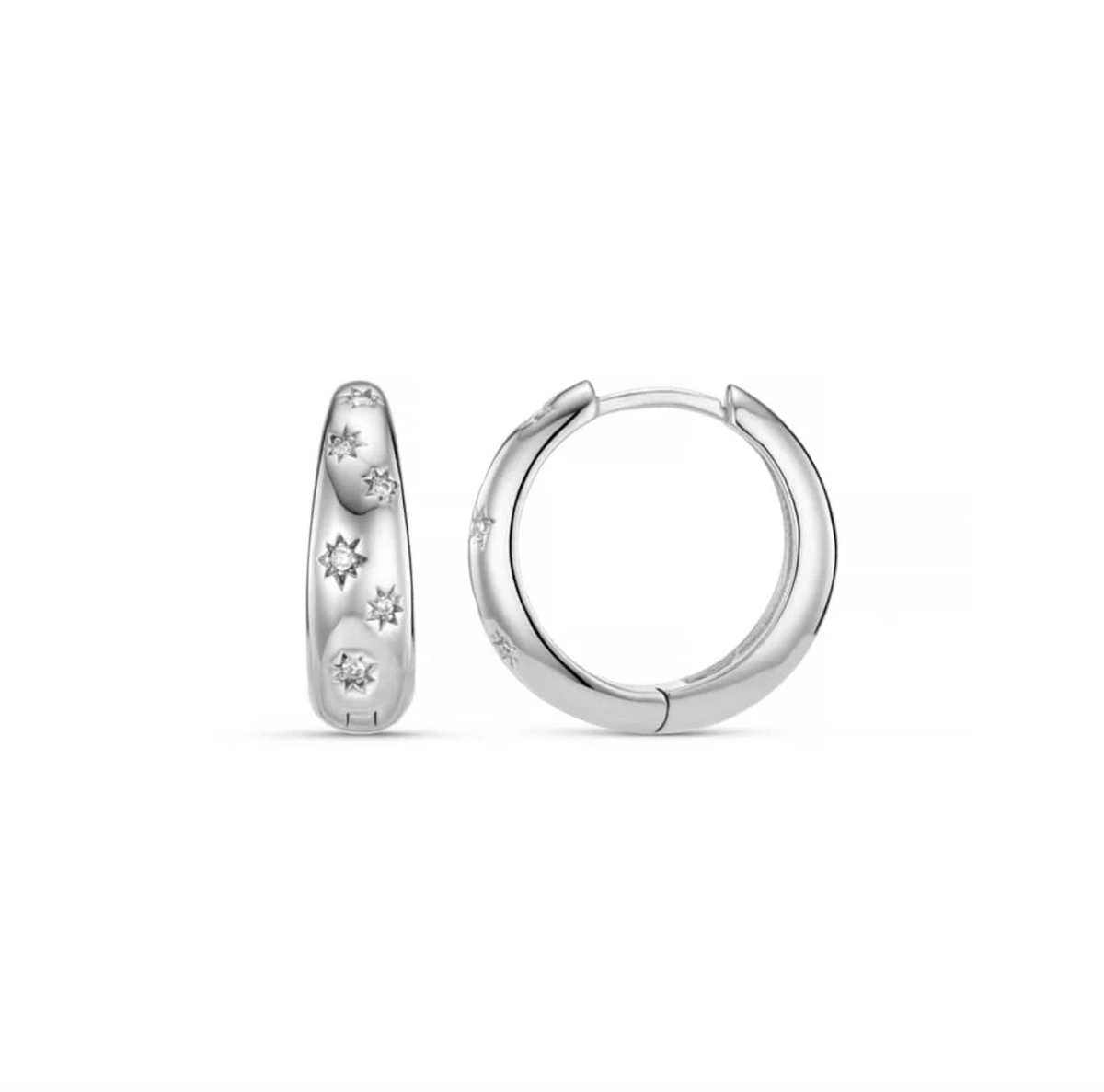 Crystal Starburst Hoop Earrings Silver