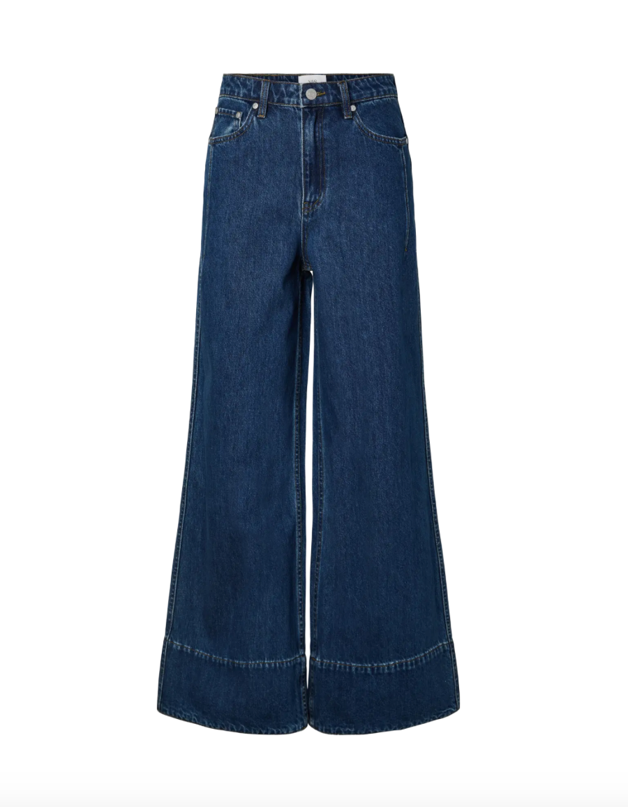 YASBEA High Hem HW Wide Jeans Medium Blue Denim