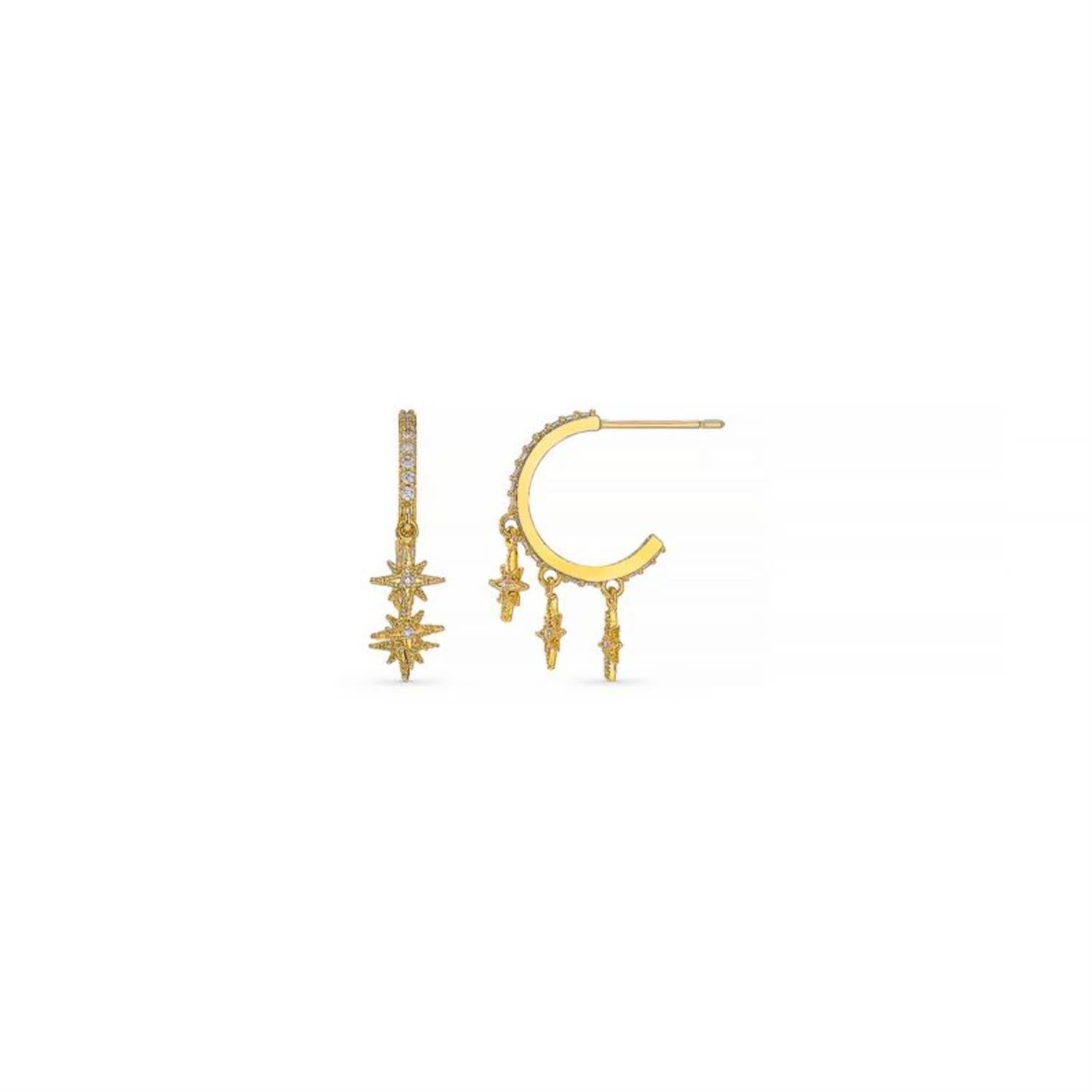 Pave Starburst Shaker Hoop Earrings Gold