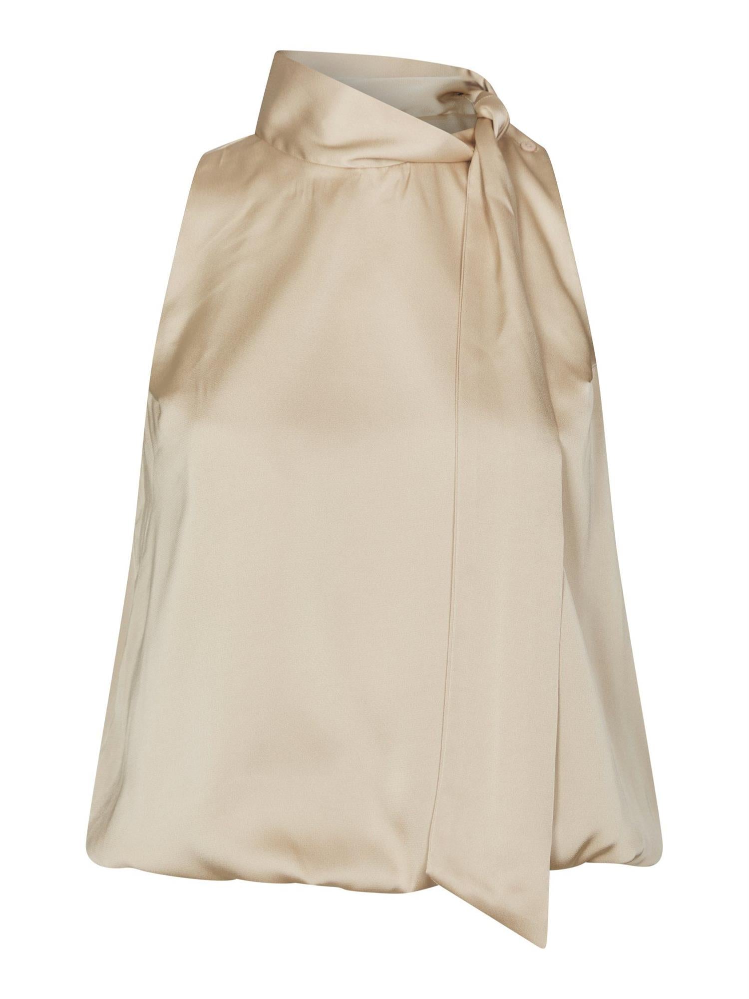 Veda Drapy Satin Top Dark Sand