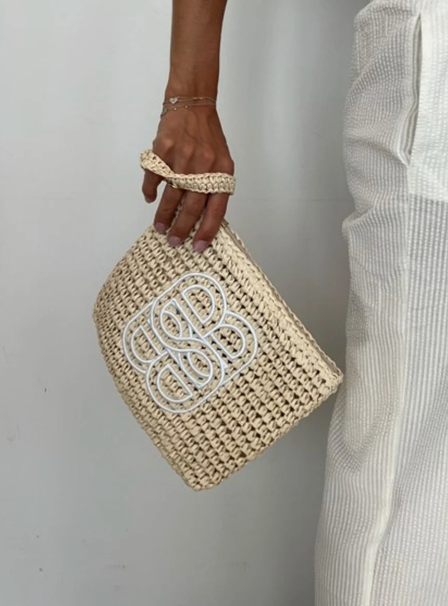 Mim Staw Clutch Beige