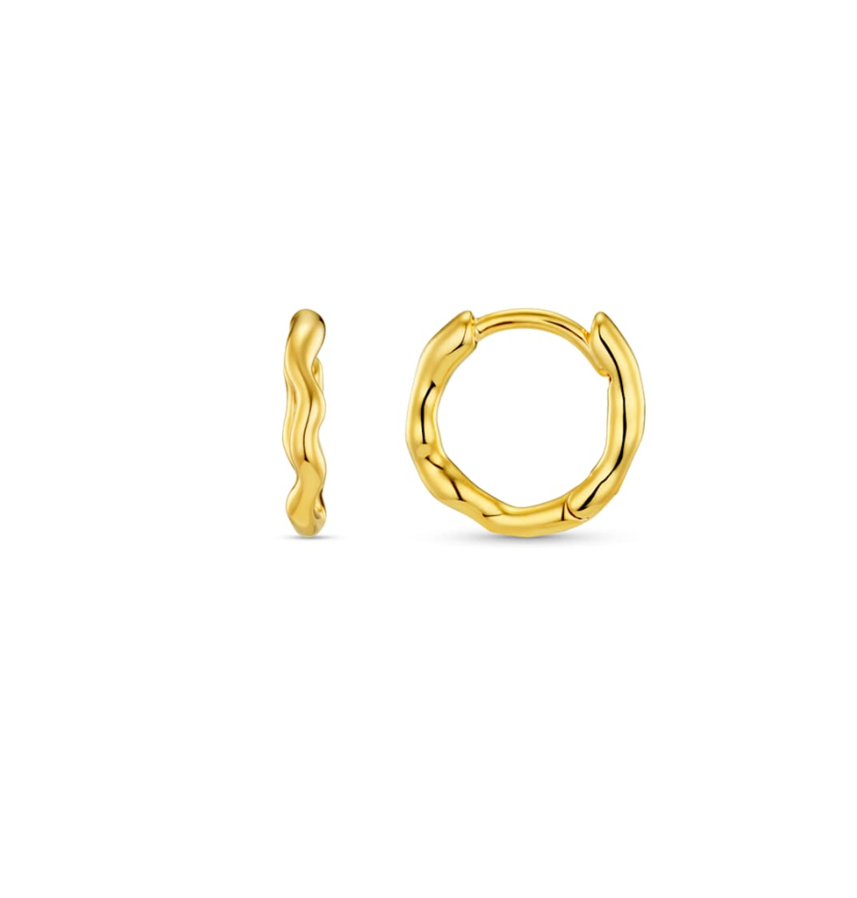 Organic Round Wave Huggie Hoop Gold