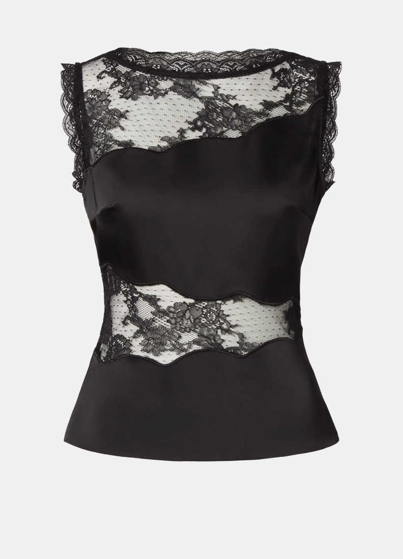 Desire Lace Trimmed Cut Out Top Black