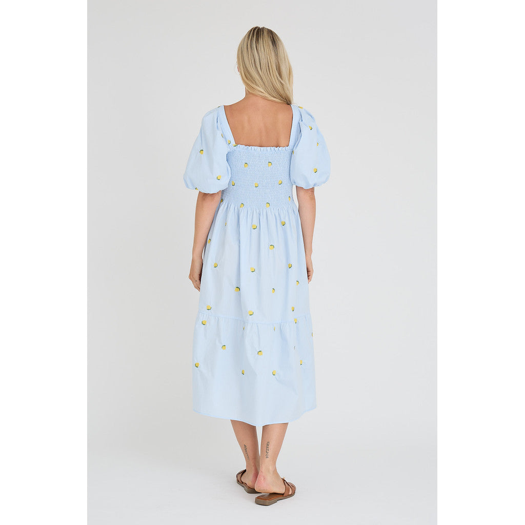 Cheri Fruit Dress Blue Yellow