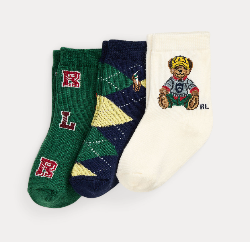 Boy Bear-Crew Sokker 3-PACK Ivory/Navy/Green