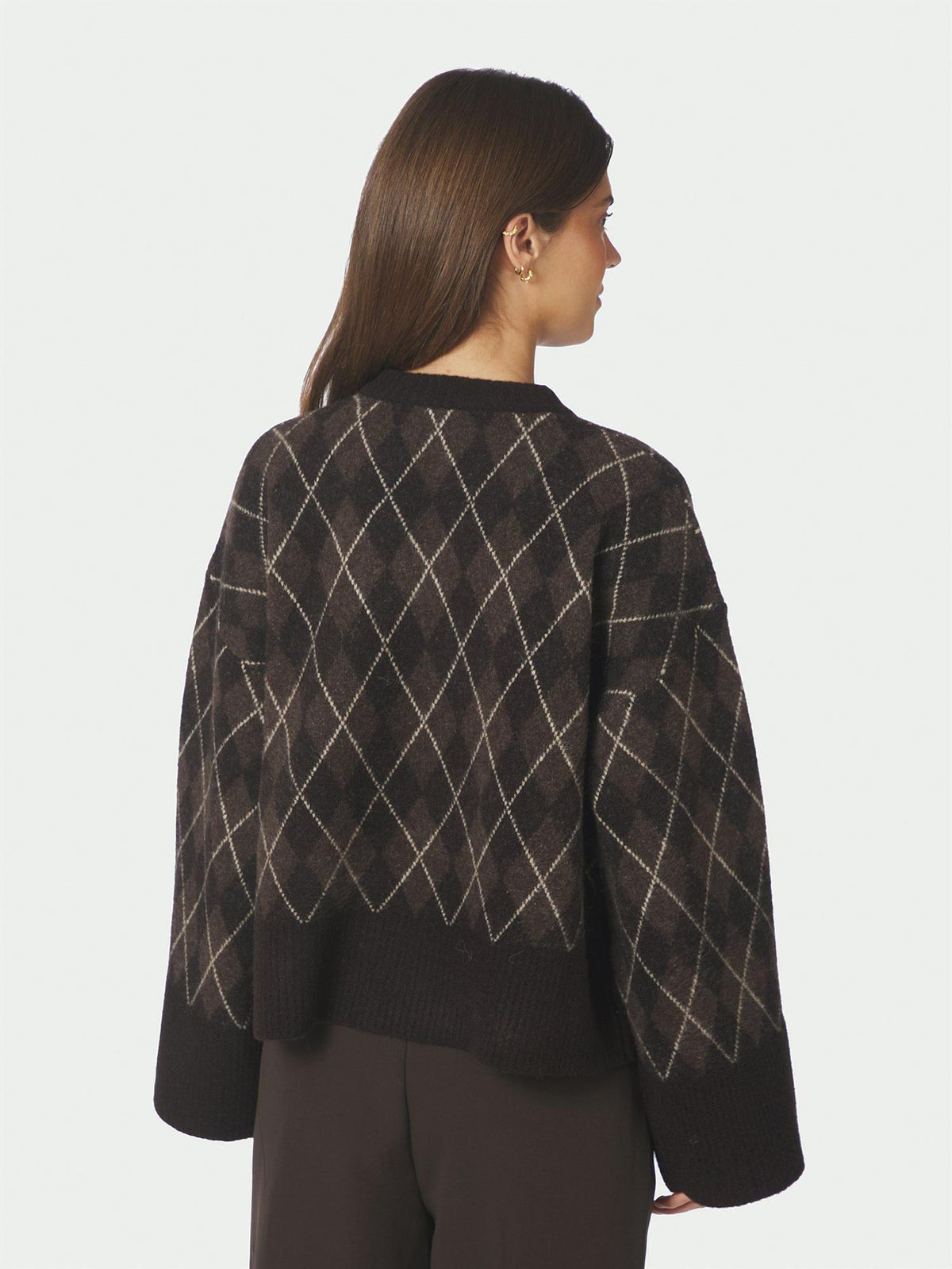 Kick Check Knit Blouse Dark Brown