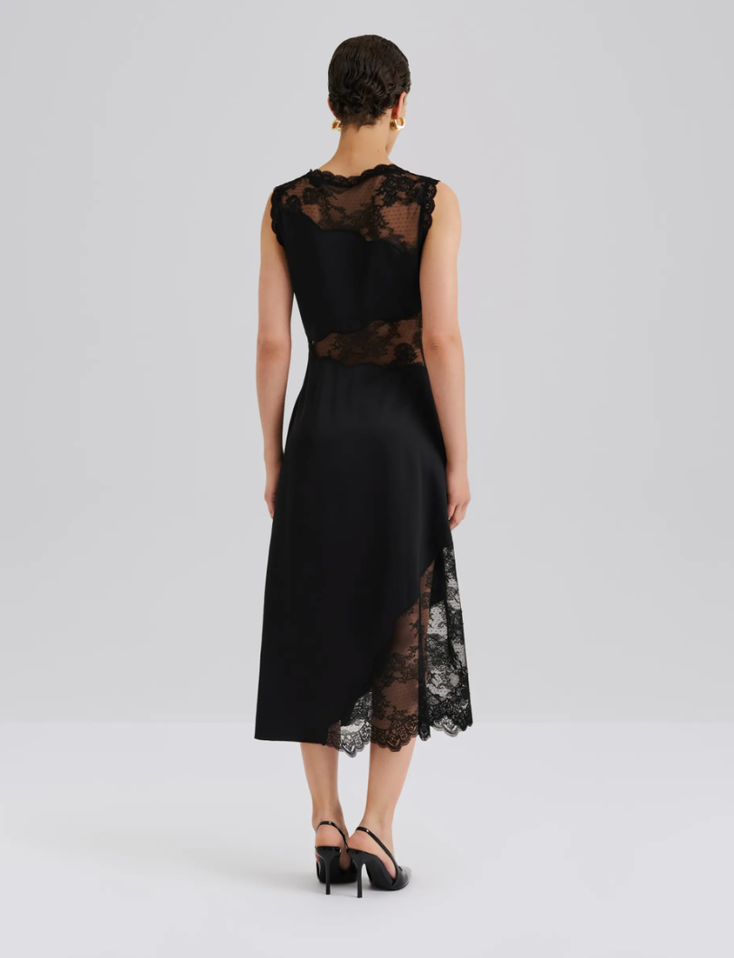 Desire Lace Trimmed Cut Out Midi Dress Black
