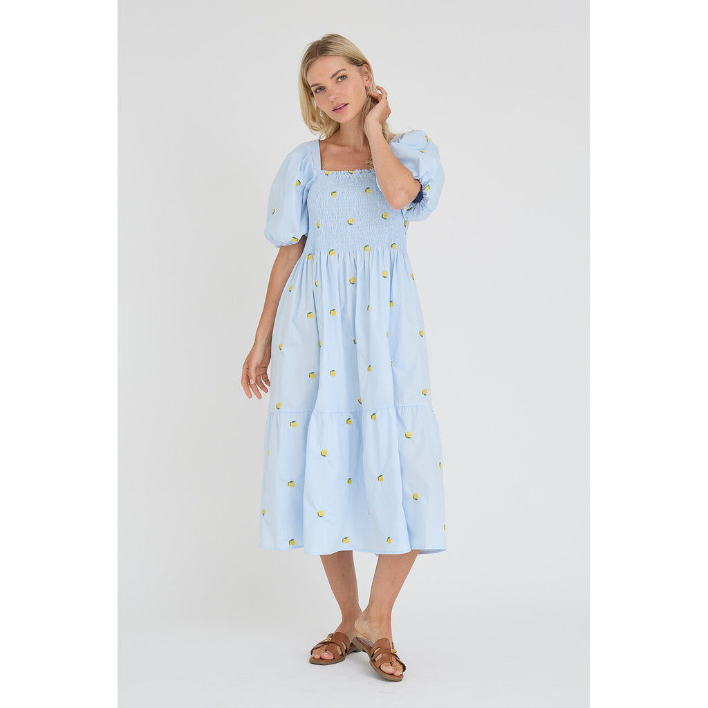 Cheri Fruit Dress Blue Yellow