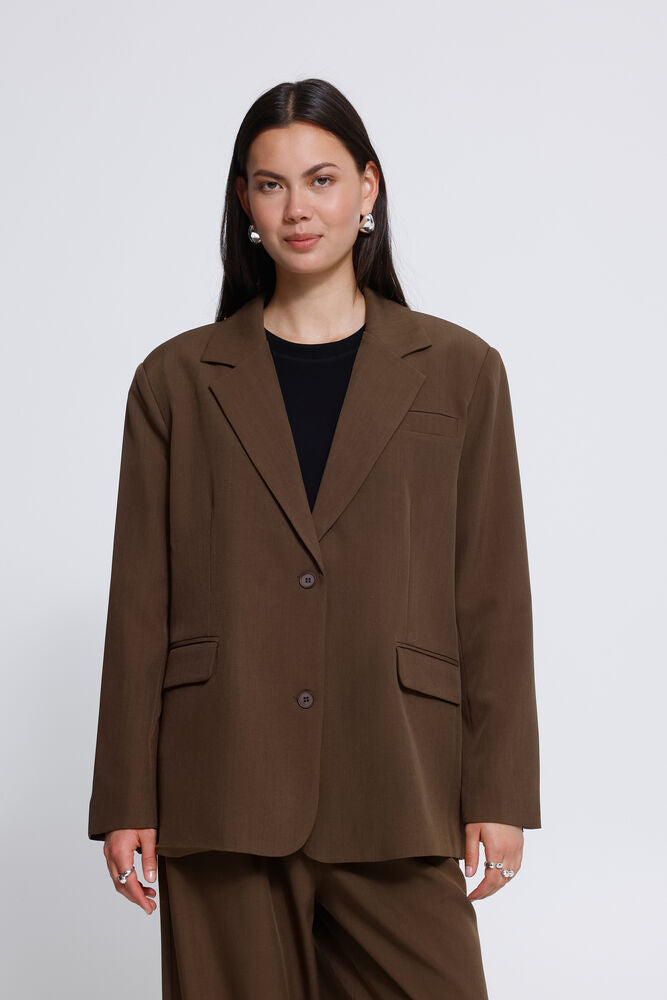 Fava Oversized Blazer Slate Black Melange Brown