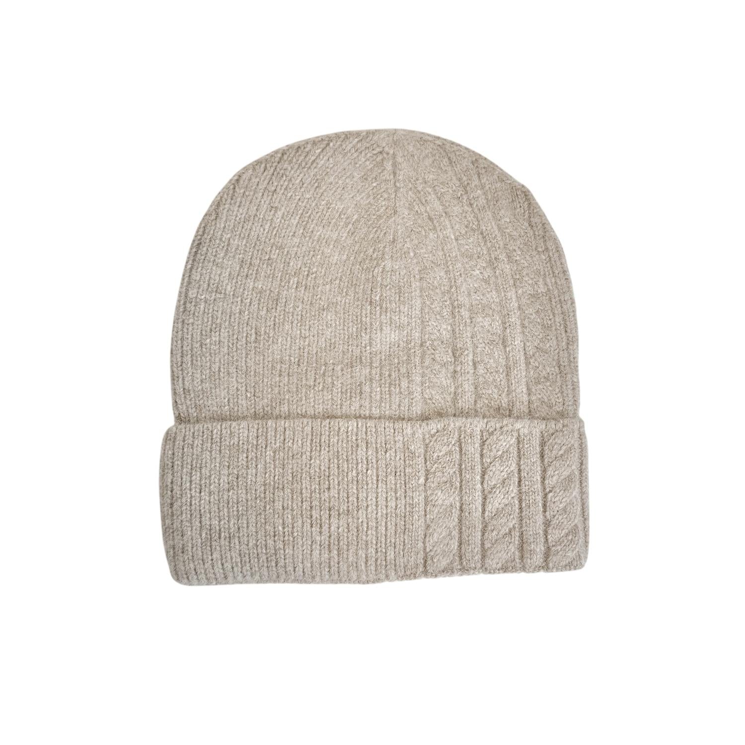 Lue Ribbestrikk Flettet Kald Beige