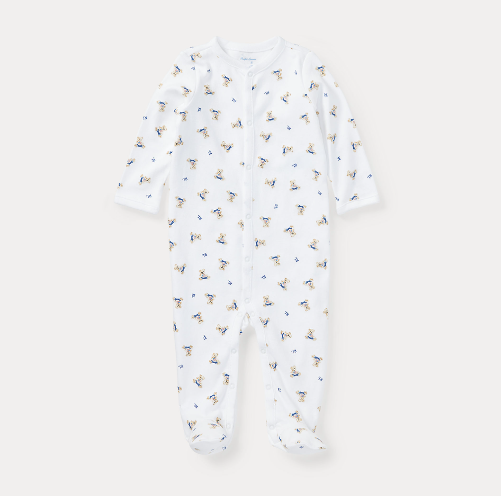 Bear Onepiece Coverall White/Blue Multi