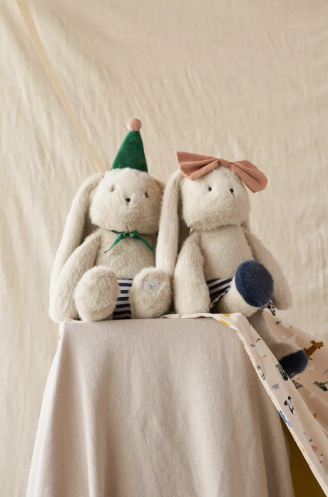 Bertrand Rabbit Celebration Teddy Mist/Blue Stripe Mix
