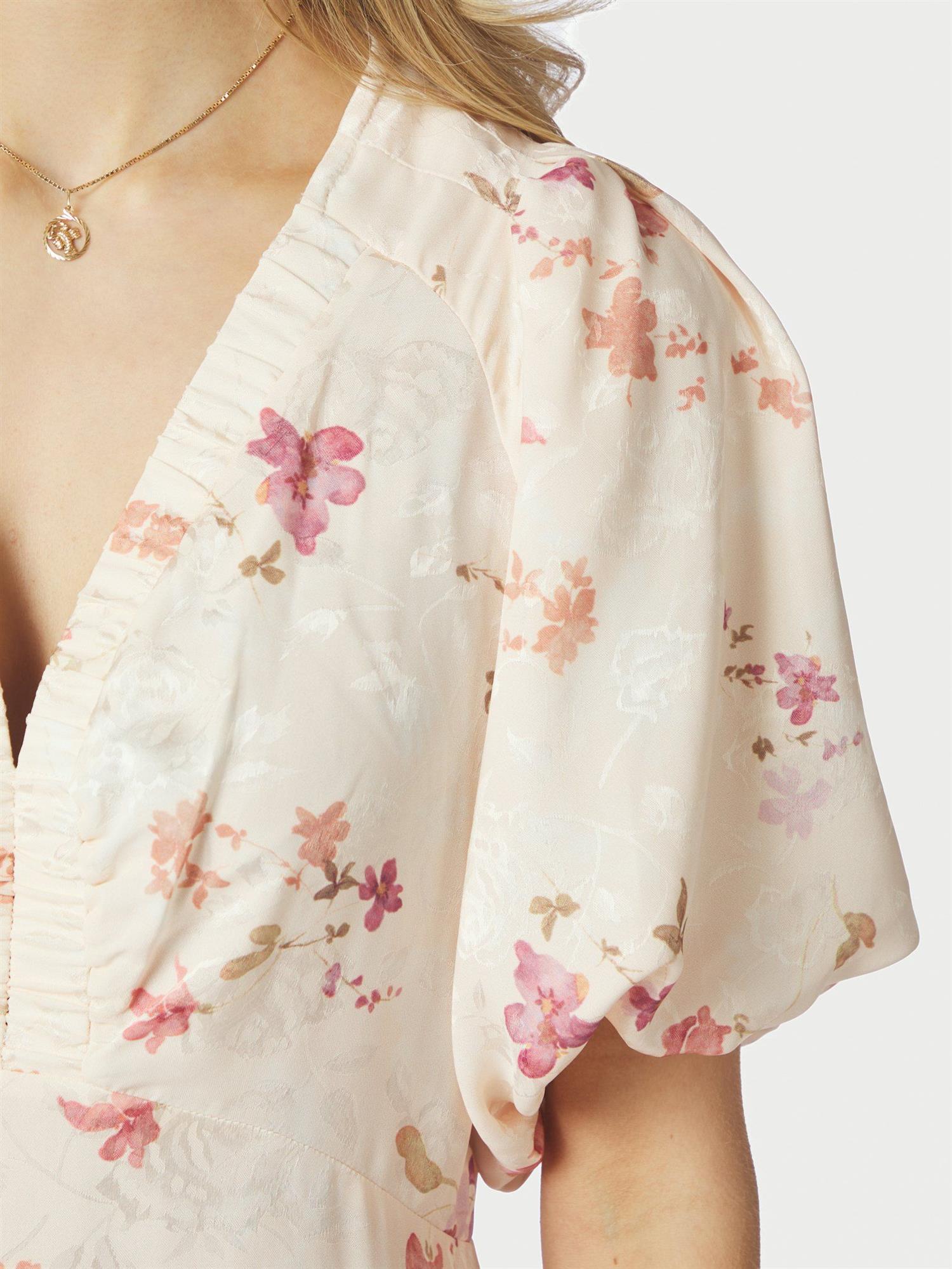 Illana Sateen Print Dress Creme