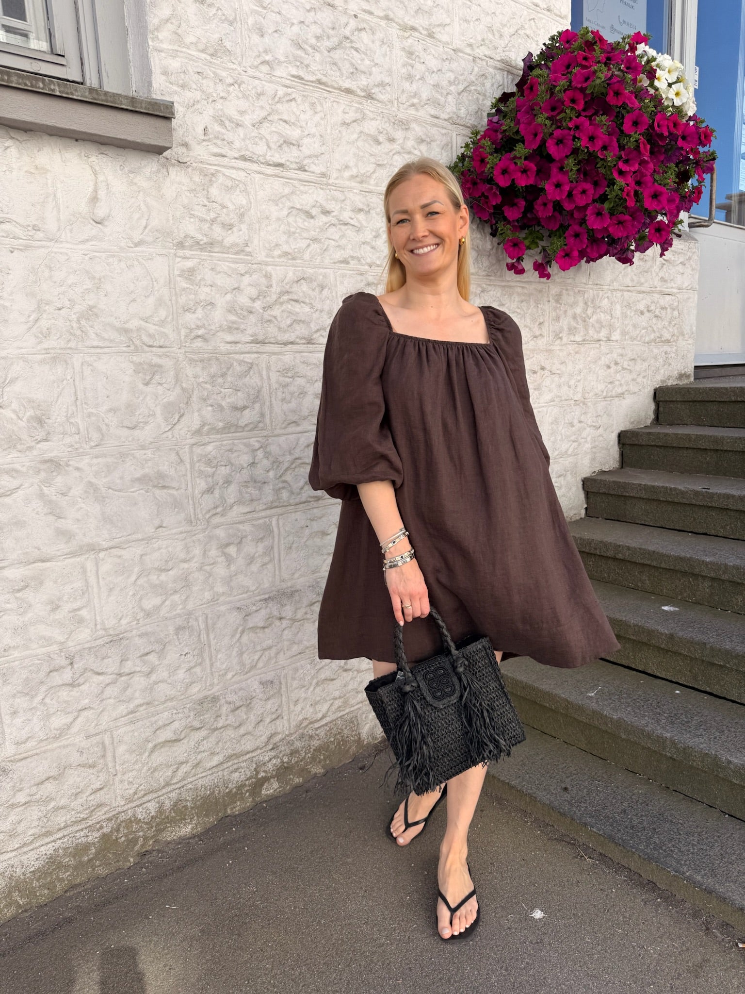Alma Linen Dress Dark Brown